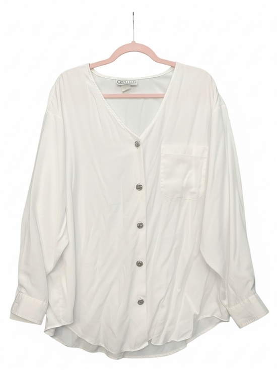 Oak Hill Tops - White Button-Front Blouse with Pocket • EUC • 26" p2p, 28" length